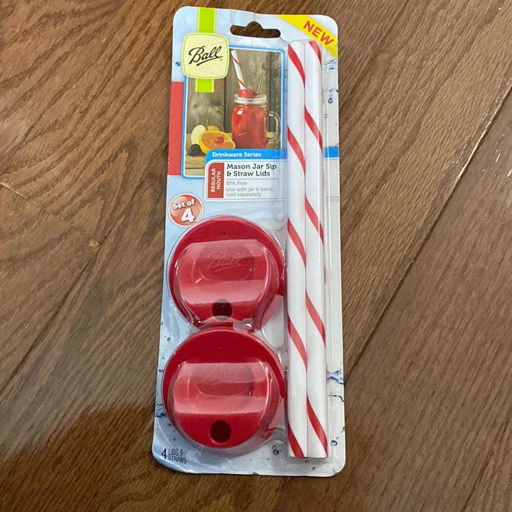 Ball Set of 4 Mason Jar Sip and Straw Lids